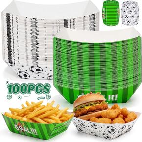 100PCS 2LB Soccer Party Food Trays, No Folding Required, Ready to Use Paper Serving Boats for Snacks, Nachos and Party Food, Game Day, World Cup Viewing, Birthday, Tailgate and Sports Events in Kuwait