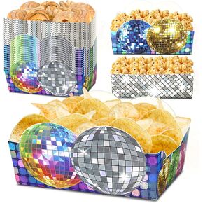 24 قطعة من أطباق ديسكو للوجبات الخفيفة، كرة ديسكو، صواني طعام ورقية للاستعمال مرة واحدة، مثالية لمستلزمات حفلات أعياد الميلاد في السبعينيات والثمانينيات والتسعينيات in Kuwait