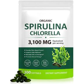 كبسولات هلامية من تيودو سبيرولينا كلوريلا 300 كبسولة، 17 في 1 مزيج من المغذيات الخضراء سبيرولينا كلوريلا كبسولات هلامية، غنية بالبروتين النباتي والفيتامينات والكلوروفيل، سهلة تناول كبسولة هلامية in Kuwait