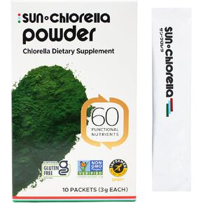 مسحوق Sun Chlorella Green Superfood Algae - الكلوروفيل، عامل نمو الكلوريلا، B12 النشط ومزيج مشروب مكملات الحديد - جدار الخلية المسحوق - غير معدل وراثيًا، نباتي وخالي من الغلوتين - 10 عبوات (3 جم لكل قطعة) 30 جم in Kuwait