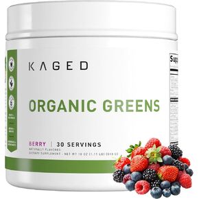 مسحوق الأطعمة الفائقة من الخضروات العضوية من Kaged، Outlive100 Berry، Supergreens، خل التفاح، أشواغاندا، 30 حصة in Kuwait