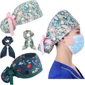 2 Pcs Ponytail Scrub Caps Women Long Hair Nurse Scrub Hats with Scrunchies for Women Adjustable Ponytail Tie Back Hat in Kuwait