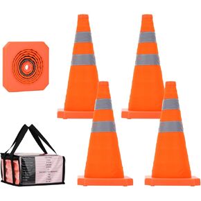 Roastove 18 بوصة 4 عبوات من مخاريط السلامة المرورية القابلة للطي، مخاريط منبثقة متعددة الأغراض مع أطواق عاكسة، مخاريط أمان برتقالية للتدريب على القيادة، مواقف السيارات وما إلى ذلك in Kuwait