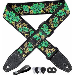 YIKOKO Guitar Strap 2", Cotton Guitar Straps with Full Grain Leather End, for Bass, Electric and Acoustic Guitars in Kuwait