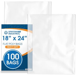 18" X 24" Open-End Flat Poly Bags (100 Count) No Adhesive Strip - 2 Mil Clear Plastic Bags for Packaging, Shipping, Storage - Spartan Industrial in Kuwait