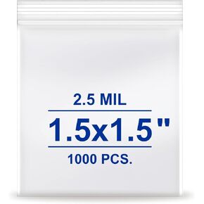 Glider 1.5" x 1.5" Clear Zip Bags, 1000pcs, 2.5 Mil Small Resealable Plastic Baggies for Jewellery, Coins, Beads, Pills, Earrings, Craft & Sample Storage (1.5" x 1.5") in Kuwait