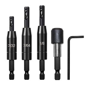 مجموعة لقم الثقب ذاتية التمركز، 3 قطع 3/32 بوصة 7/64 بوصة 1/8 بوصة لقم الثقب ذاتي المركز HSS بت، 1/4 بوصة مثقاب سداسية الساق مع قطعة واحدة حامل لقم التغيير السريع للمفصلات وتركيب الباب in Kuwait