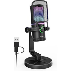 ميكروفون ألعاب SINWE مع خاصية إلغاء الضوضاء والتحكم في الكسب - ميكروفون USB PC للبث والألعاب والبودكاست والكمبيوتر الشخصي وPS4 - يتضمن مرشح البوب، وحامل الصدمات، وكتم الصوت السريع وإضاءة RGB in Kuwait