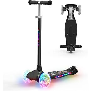 سكوتر TONBUX للأطفال للأعمار من 3 إلى 8 سنوات: سكوتر بثلاث عجلات مع عجلات وسطح إضاءة LED، 7 أوضاع إضاءة، 4 ارتفاعات قابلة للتعديل، سطح مقوى بالمعدن، سكوتر تدريب على التوازن سهل التوجيه للأطفال الصغار in Kuwait