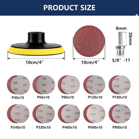 4 Inch Angle Grinder Sanding Discs Kit 100 Pcs Adhesive Sand Paper Discs 40-800 Grit Sandpaper with Cushion Pads and Hook & Loop Backing Pad Polishing Attachments for Wood, Metal, Plastic in Saudi Arabia