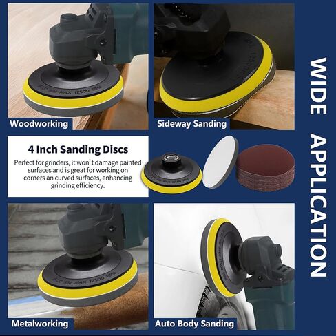 4 Inch Angle Grinder Sanding Discs Kit 100 Pcs Adhesive Sand Paper Discs 40-800 Grit Sandpaper with Cushion Pads and Hook & Loop Backing Pad Polishing Attachments for Wood, Metal, Plastic in Saudi Arabia