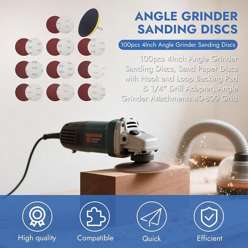 4 Inch Angle Grinder Sanding Discs Kit 100 Pcs Adhesive Sand Paper Discs 40-800 Grit Sandpaper with Cushion Pads and Hook & Loop Backing Pad Polishing Attachments for Wood, Metal, Plastic in Saudi Arabia