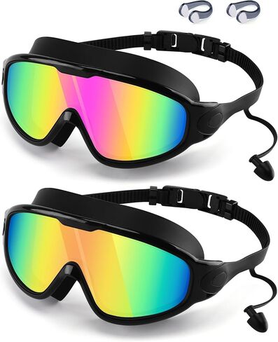 نظارات السباحة WIN.MAX 2 حزمة مضادة للضباب ومضادة للأشعة فوق البنفسجية رؤية واضحة للرجال والنساء والأولاد والبنات، نظارات السباحة للبالغين والشباب والأطفال 4-14 in Kuwait