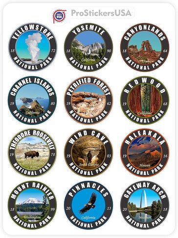 Collection 2.5 X 2.5 Stickers Set 63 National Parks USA Complete Collection Round Stickers. Map of US National Parks. in Kuwait