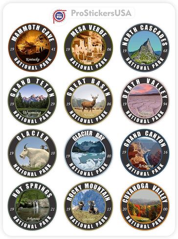 Collection 2.5 X 2.5 Stickers Set 63 National Parks USA Complete Collection Round Stickers. Map of US National Parks. in Kuwait