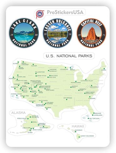 Collection 2.5 X 2.5 Stickers Set 63 National Parks USA Complete Collection Round Stickers. Map of US National Parks. in Kuwait