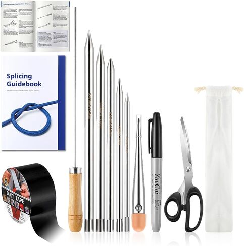 12 Pcs Rope Splicing Tool Kit with Guide Book Stainless Steel FID 1/4" 5/16" 3/8" 7/16" 1/2" Line Braiding Set with Marlin Spike Scissors Tape for Sailing Boating Camping Outdoor Rope Work in Saudi Arabia