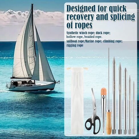 12 Pcs Rope Splicing Tool Kit with Guide Book Stainless Steel FID 1/4" 5/16" 3/8" 7/16" 1/2" Line Braiding Set with Marlin Spike Scissors Tape for Sailing Boating Camping Outdoor Rope Work in Saudi Arabia