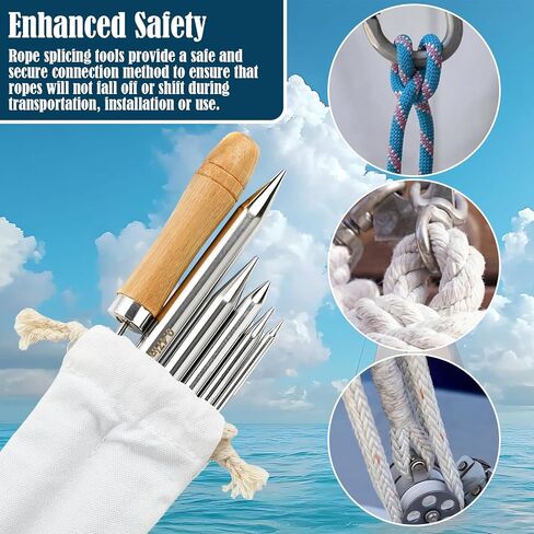 12 Pcs Rope Splicing Tool Kit with Guide Book Stainless Steel FID 1/4" 5/16" 3/8" 7/16" 1/2" Line Braiding Set with Marlin Spike Scissors Tape for Sailing Boating Camping Outdoor Rope Work in Saudi Arabia