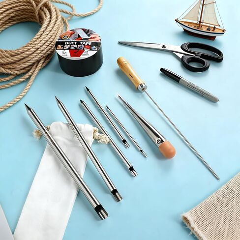 12 Pcs Rope Splicing Tool Kit with Guide Book Stainless Steel FID 1/4" 5/16" 3/8" 7/16" 1/2" Line Braiding Set with Marlin Spike Scissors Tape for Sailing Boating Camping Outdoor Rope Work in Saudi Arabia