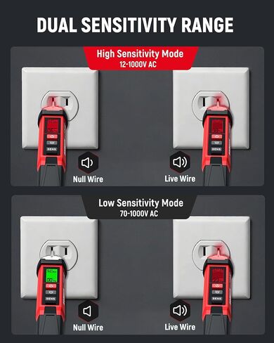 KAIWEETS Non-Contact Voltage Tester Pen, Dual Range AC 12V/70V-1000V Electrical Tester with LCD Display, CAT IV 1000V, Signal Percentage, Buzzer Alarm, Live Wire Detector and Breakpoint Finder in Kuwait