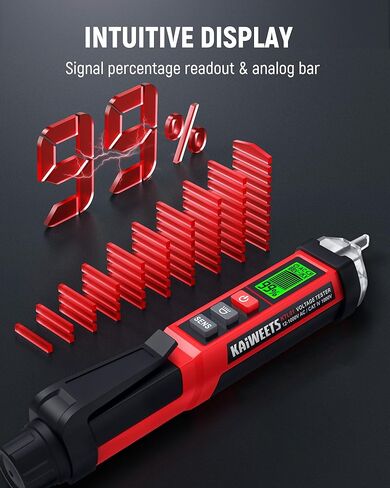 KAIWEETS Non-Contact Voltage Tester Pen, Dual Range AC 12V/70V-1000V Electrical Tester with LCD Display, CAT IV 1000V, Signal Percentage, Buzzer Alarm, Live Wire Detector and Breakpoint Finder in Kuwait