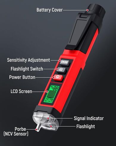KAIWEETS Non-Contact Voltage Tester Pen, Dual Range AC 12V/70V-1000V Electrical Tester with LCD Display, CAT IV 1000V, Signal Percentage, Buzzer Alarm, Live Wire Detector and Breakpoint Finder in Kuwait