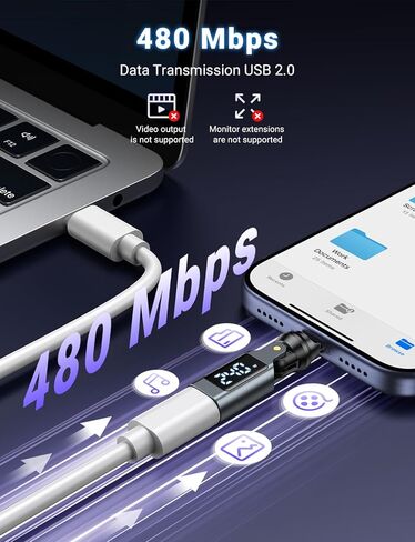 محول USB C مغناطيسي PD 240 وات (2 حزمة)، محول 9PIN USB C 90 درجة مع شاشة رقمية LED/ جهاز اختبار عداد الطاقة 360 و180 درجة لهاتف واحد 17/16/15، سلسلة Ma-Book Pro/1Pad، Samsung، الكمبيوتر اللوحي، الكمبيوتر المحمول in Kuwait