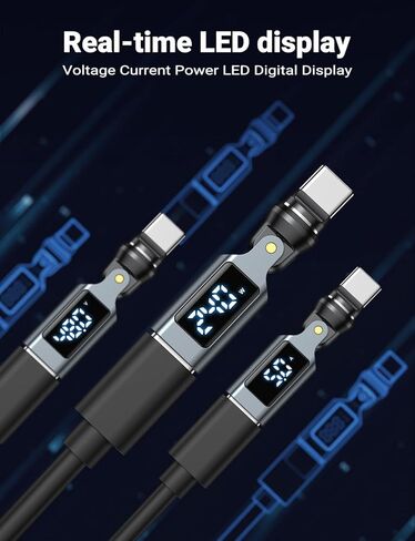 محول USB C مغناطيسي PD 240 وات (2 حزمة)، محول 9PIN USB C 90 درجة مع شاشة رقمية LED/ جهاز اختبار عداد الطاقة 360 و180 درجة لهاتف واحد 17/16/15، سلسلة Ma-Book Pro/1Pad، Samsung، الكمبيوتر اللوحي، الكمبيوتر المحمول in Kuwait