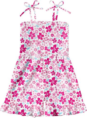 Girls Sleeveless Jumpsuits Smocked Adjustable Tie-Up Strap Shorts Romper Summer Outfits 3-7 Years in Saudi Arabia