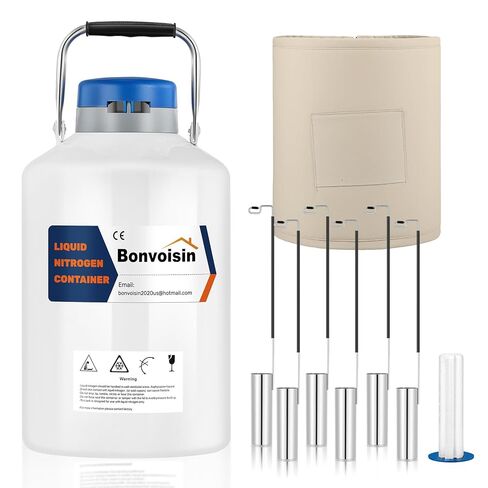Bonvoisin 3L Liquid Nitrogen Container, LN2 Tank Cryogenic Dewar, Aluminum Alloy Semen Tank with 6 Canisters Carry Bag in Kuwait
