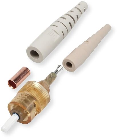 Corning 95-000-51 Pack of 25 Unicam ST Compatible Fiber Optic Connectors, Field Installable, Multimode, 62.5um, Fast Termination, Amber Housing, Beige Boot in Kuwait
