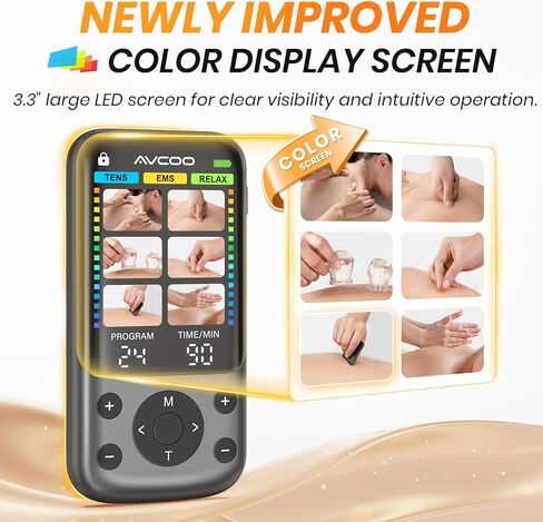 AVCOO 3-in-1 TENS Unit Muscle Stimulator with 24 Modes, 30 Intensities EMS Massage Machine for Shoulder, Back Pain Relief Therapy, Dual-Channel Electronic Pulse Massager with Type-C Port, 10 Pads in Kuwait