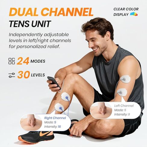 AVCOO 3-in-1 TENS Unit Muscle Stimulator with 24 Modes, 30 Intensities EMS Massage Machine for Shoulder, Back Pain Relief Therapy, Dual-Channel Electronic Pulse Massager with Type-C Port, 10 Pads in Kuwait