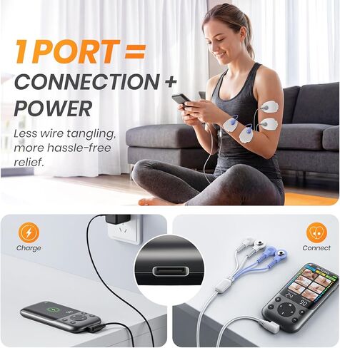 AVCOO 3-in-1 TENS Unit Muscle Stimulator with 24 Modes, 30 Intensities EMS Massage Machine for Shoulder, Back Pain Relief Therapy, Dual-Channel Electronic Pulse Massager with Type-C Port, 10 Pads in Kuwait