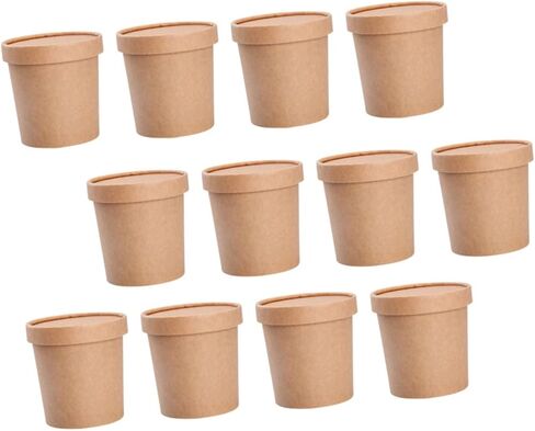 TOYANDONA Disposable Kraft Paper Soup Bowls with Lids 12oz Set of 25, Disposable Soup Cups for Hot and Cold Foods, Porridge and Yogurt Containers for Takeout and Meal Prep in Saudi Arabia
