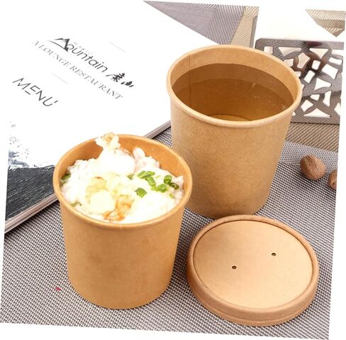 TOYANDONA Disposable Kraft Paper Soup Bowls with Lids 12oz Set of 25, Disposable Soup Cups for Hot and Cold Foods, Porridge and Yogurt Containers for Takeout and Meal Prep in Saudi Arabia