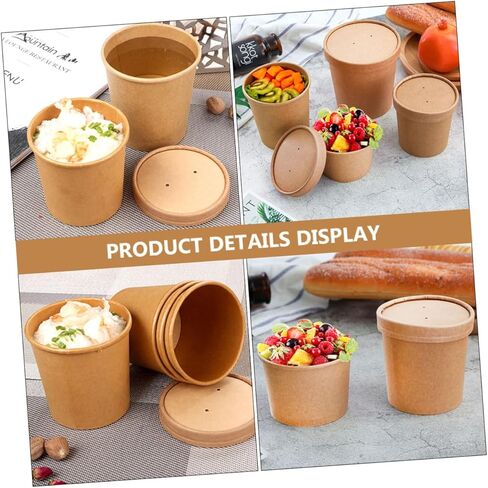TOYANDONA Disposable Kraft Paper Soup Bowls with Lids 12oz Set of 25, Disposable Soup Cups for Hot and Cold Foods, Porridge and Yogurt Containers for Takeout and Meal Prep in Saudi Arabia