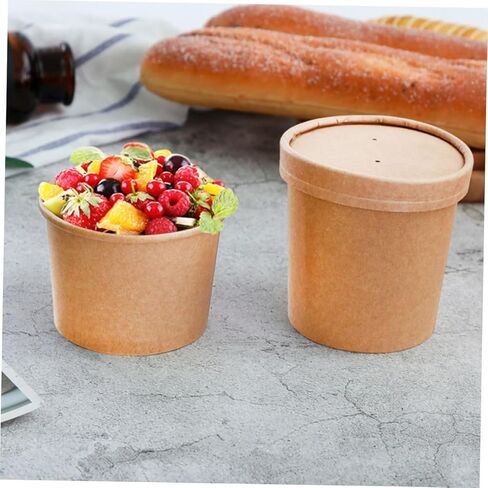 TOYANDONA Disposable Kraft Paper Soup Bowls with Lids 12oz Set of 25, Disposable Soup Cups for Hot and Cold Foods, Porridge and Yogurt Containers for Takeout and Meal Prep in Saudi Arabia