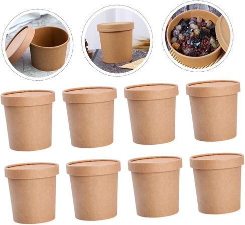 TOYANDONA Disposable Kraft Paper Soup Bowls with Lids 12oz Set of 25, Disposable Soup Cups for Hot and Cold Foods, Porridge and Yogurt Containers for Takeout and Meal Prep in Saudi Arabia