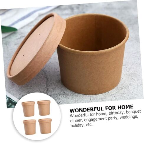 TOYANDONA Disposable Kraft Paper Soup Bowls with Lids 12oz Set of 25, Disposable Soup Cups for Hot and Cold Foods, Porridge and Yogurt Containers for Takeout and Meal Prep in Saudi Arabia