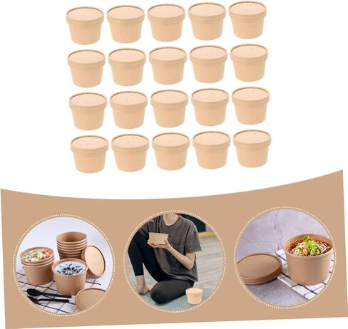 أكواب آيس كريم ورقية سميكة بوزن 8 أونصة مع أغطية، وحاويات آيس كريم للاستعمال مرة واحدة وأوعية حساء لتناول الطعام في الخارج، مجموعة كبيرة مكونة من 50 قطعة مناسبة للحلويات الباردة والحساء الساخن in Saudi Arabia