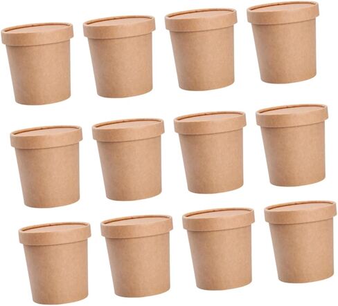 Cabilock Disposable Kraft Paper Soup Cups with Lids 12oz Set of 25, Food-grade Takeout Bowls for Hot and Cold Soup, Yogurt, Ice Cream, and Dessert Containers in Saudi Arabia