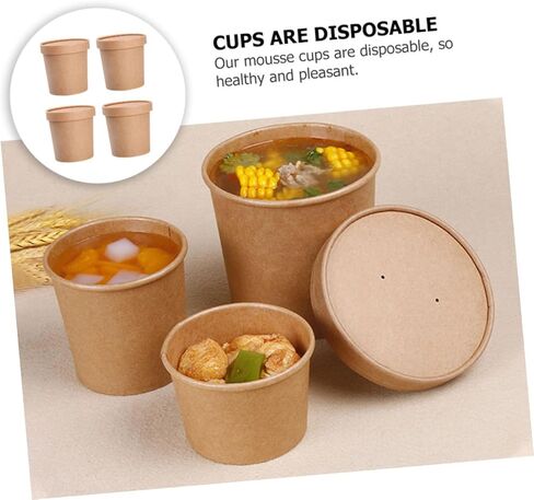 Cabilock Disposable Kraft Paper Soup Cups with Lids 12oz Set of 25, Food-grade Takeout Bowls for Hot and Cold Soup, Yogurt, Ice Cream, and Dessert Containers in Saudi Arabia