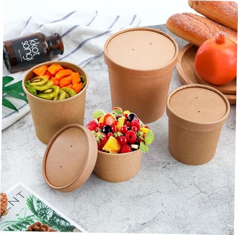 Cabilock Disposable Kraft Paper Soup Cups with Lids 12oz Set of 25, Food-grade Takeout Bowls for Hot and Cold Soup, Yogurt, Ice Cream, and Dessert Containers in Saudi Arabia