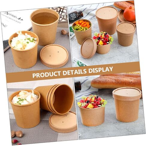 Cabilock Disposable Kraft Paper Soup Cups with Lids 12oz Set of 25, Food-grade Takeout Bowls for Hot and Cold Soup, Yogurt, Ice Cream, and Dessert Containers in Saudi Arabia