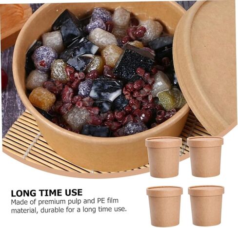 Cabilock Disposable Kraft Paper Soup Cups with Lids 12oz Set of 25, Food-grade Takeout Bowls for Hot and Cold Soup, Yogurt, Ice Cream, and Dessert Containers in Saudi Arabia