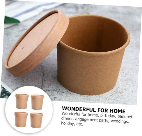 Cabilock Disposable Kraft Paper Soup Cups with Lids 12oz Set of 25, Food-grade Takeout Bowls for Hot and Cold Soup, Yogurt, Ice Cream, and Dessert Containers in Saudi Arabia