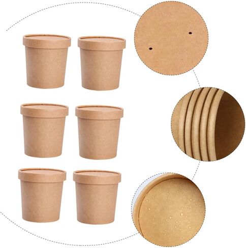 Cabilock Disposable Kraft Paper Soup Cups with Lids 12oz Set of 25, Food-grade Takeout Bowls for Hot and Cold Soup, Yogurt, Ice Cream, and Dessert Containers in Saudi Arabia