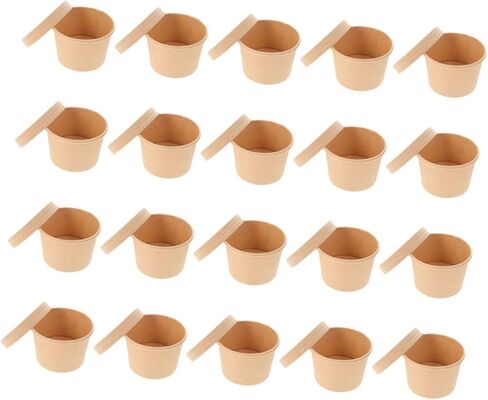 STOBAZA Disposable Ice Cream Bowls with Lids, 8oz Kraft Paper Soup Cups, Thickened Food Storage Containers for Homemade Ice Cream and Desserts, 50pcs for Takeout and Party Use in Saudi Arabia